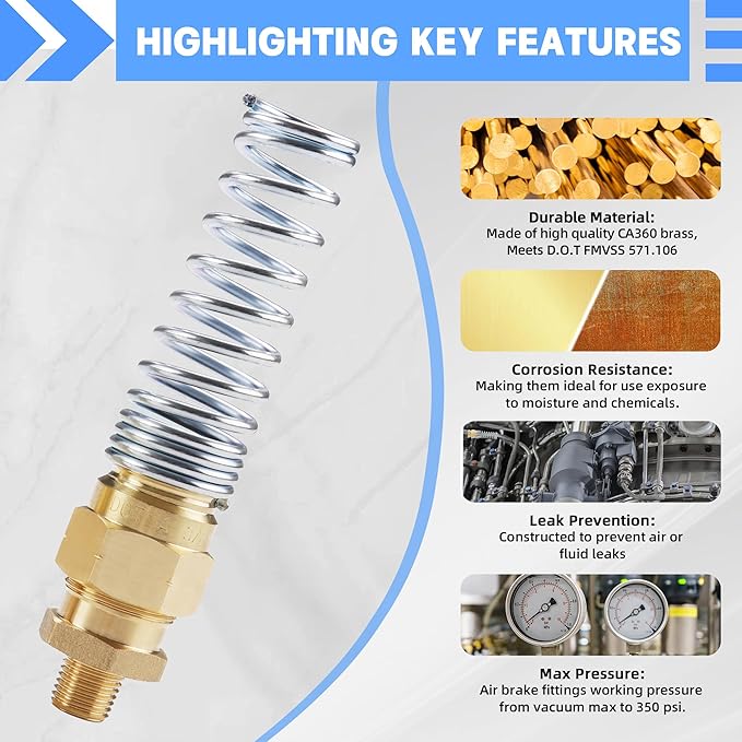 3/8??Hose x 1/4??Male Connector with Spring Guard, Dazakoot 2 Pack Air Brake Hose End Fitting with 2 Pack 3/8??Sleeve Tube