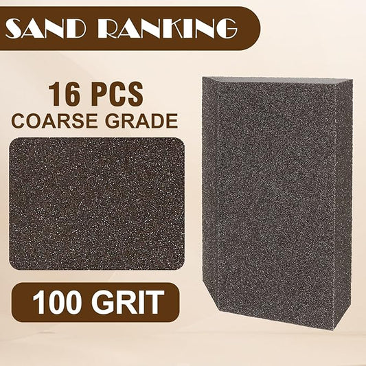 100 Grit Angled Sanding Blocks, Jamiikury Medium Sponge Sand Block Washable and Reusable, Wet & Dry Sandpaper Block for Wood Metal Drywall and Furniture Paint - Pack of 16