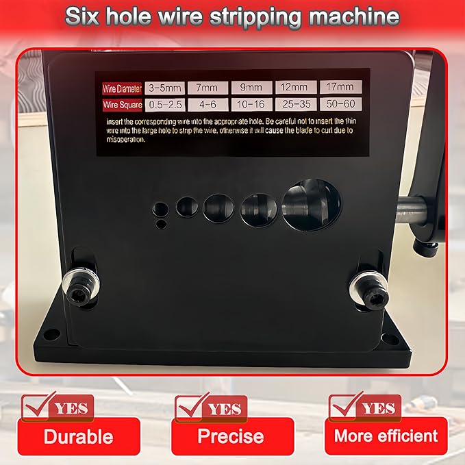Manual Wire Stripper Machine,Drill Powered Hand Crank Wire Stripper Tool With 6 Channels and 5 Blades,Wire Stripping Tool for 0.06"-0.65" Scrap Wire,Scrapping Copper Wire Peeler Machine (Black)