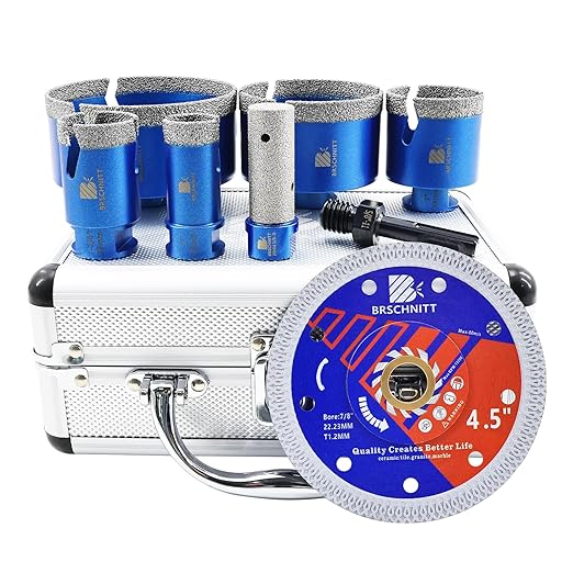 Diamond Core Drill Bit Set - BRSCHNITT Tile Hole Saw Kit 1" 1-3/8"2" 3" 4"& 4/5" Finger Bit & for Porcelain Tile Ceramic Marble Granite &Diamond Blade
