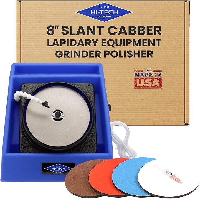 Hi-Tech Diamond 8" Slant Cabber Cabbing Machine Lapidary Equipment – Stone Polisher, Rock Grinder, Shaper with Variable Speed Motor, Includes Polishing Accessory Kit for Stones, Rocks, and Minerals