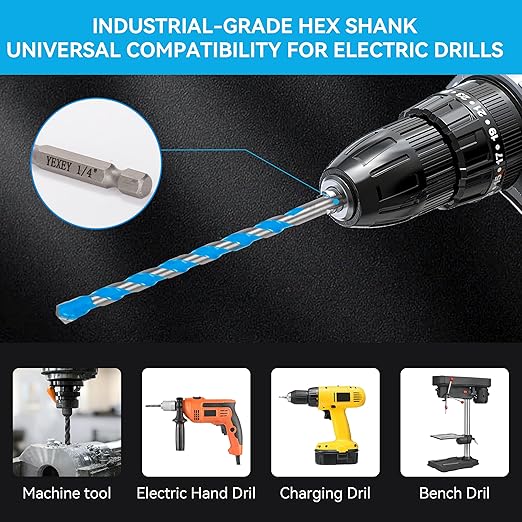 5PCS 1/2" Masonry Concrete Drill Bit Set,Tungsten Carbide Drill Bit Tip, Hex Shank Drill Bit Set for Cement,Tile,Brick,Marble,Plastic,Wood,Glass etc.