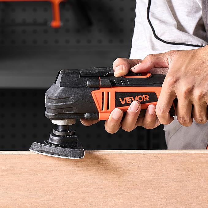 VEVOR Oscillating Tool Multitool, 4Amps Electric Oscillating Multi Tool Corded with 6 Variable Speeds 7000-19000 OPM, 3.2째 Oscillating Angle, 13PCS Saw Accessories, LED Work Light & Tool Bag