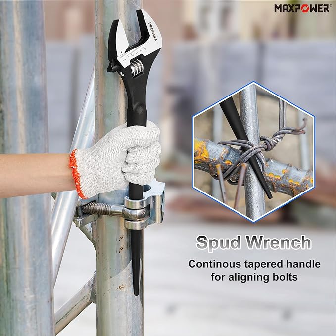 MAXPOWER 12 inch Spud Wrench, Max Jaw Opening 1-3/8 inch