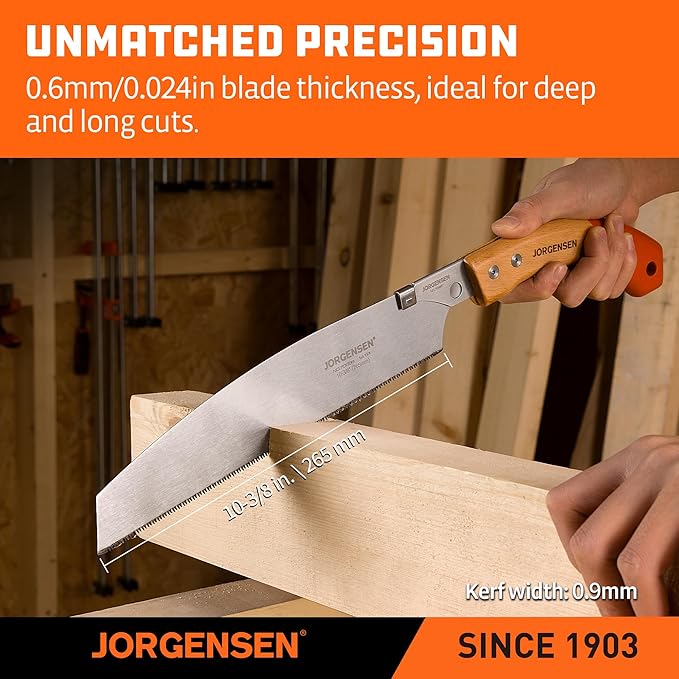 JORGENSEN Japanese Pull Saw Kataba, 10-3/8 Inch with Curved Handle, Premium SK5 Blade, 14 TPI Teeth, Woodworking Hand Saw for Hardwood & Softwood, Wood Trim