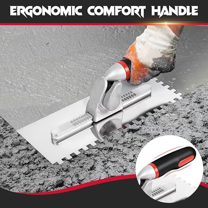 Switchable Tile Trowel Set ??6 Interchangeable Notched Blades with Quick-Lock Handle, Stainless Steel Trowel Kit for Mortar, Thinset & Tile Installation