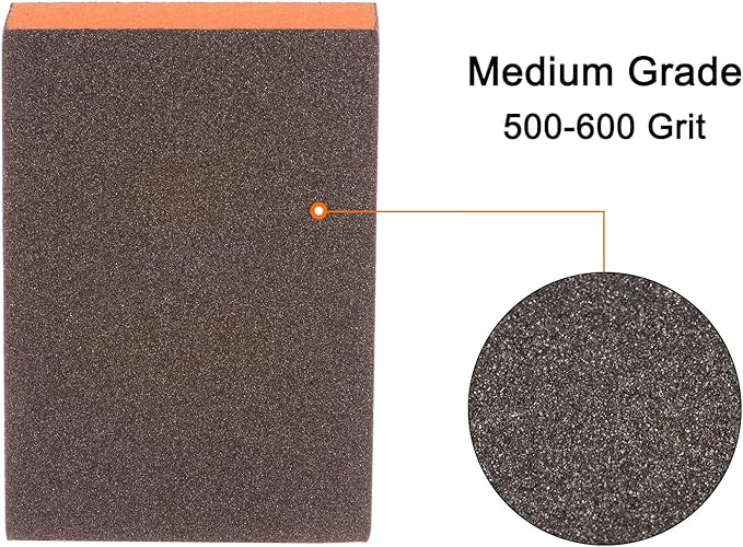 HARFINGTON 8pcs Sanding Sponge Blocks #180 (500-600 Grits) Wet/Dry Hand Sanding Sponges, 100x70x25mm Foam Sanding Block Pad for Polishing Kitchen Metal Wood Drywall Furniture, Brown&Orange