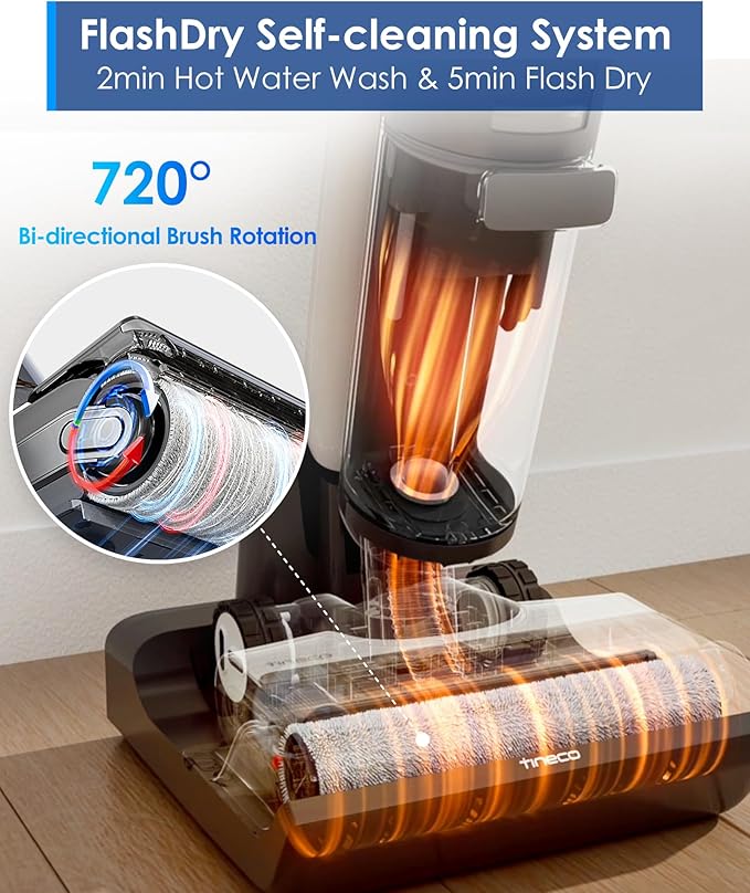 Tineco Floor ONE S7 FlashDry Smart Cordless Wet Dry Vacuum Cleaner, Long Runtime, Great for Sticky Messes, Self-Cleaning, 158?덳ot Air FlashDrying, Dual-Sided Edge Cleaning, Extended Battery Lifespan