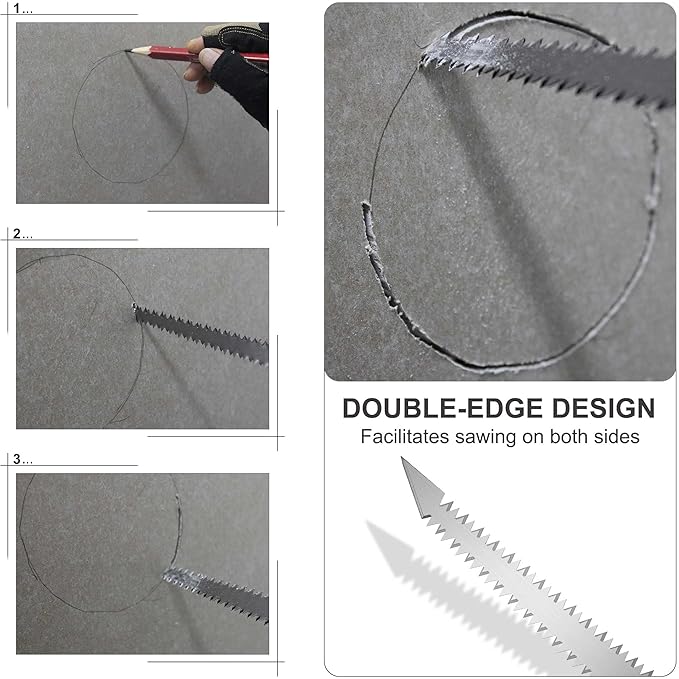 HAUTMEC 6-Inch Drywall Jab Saw with Soft Grip Handle and Sharp Tip, Double Edge Hand Saw for Wallboard, Drywall, Plywood, Plastic Cutting, Trimming, Gardening and Pruning, HT0028-SA