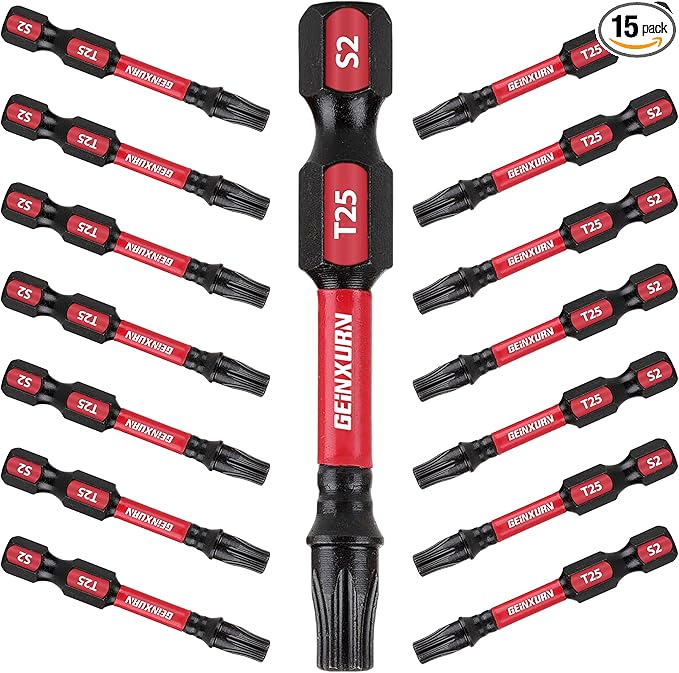 15Pieces T25 2 In. Impact Tough Magnetic #25 Torx Head Power Bits, S2 Alloy Steel T25 Screwdriver Bits Set