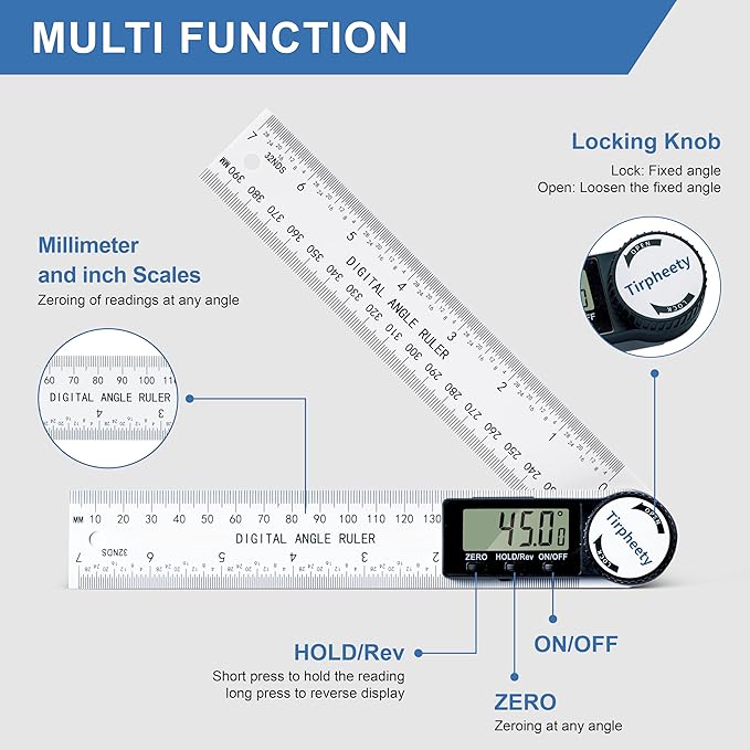 Digital Angle Finder Protractor, 3rd Generation Quick Display Angle Gauge Ruler, 7-Inch (200mm) Professional Measuring Tool for Woodworking, Carpentry, and Construction