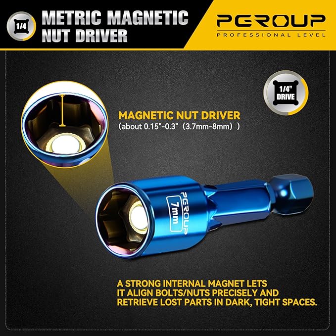 9 PCS Impact Magnetic Nut Driver Set, Metric (5mm - 12mm) Impact Driver Bit Set, 1/4 Inch Hex Shank Drill Socket Set, Nut Driver Set For Impact Drill