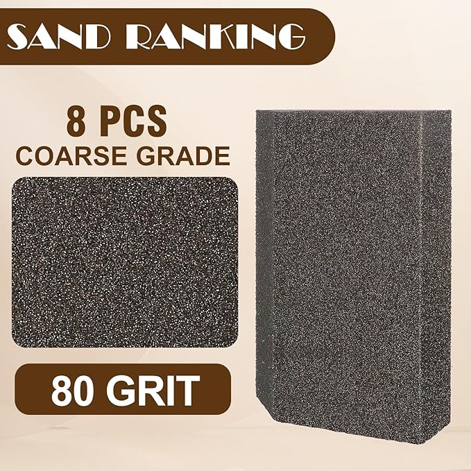 80 Grit Angled Sanding Blocks, Jamiikury Coarse Sponge Sand Block Washable and Reusable, Wet & Dry Sandpaper Block for Wood Metal Drywall and Furniture Paint - Pack of 8