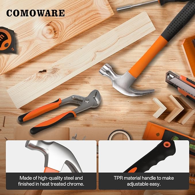 COMOWARE 218 Pcs Home Tool Kit - Basic Household Hand Tool Set, Truck Tool Kit Socket Wrench Combination Tool Set for Home with Plastic Toolbox Storage Case, Rv tool set竊똎range