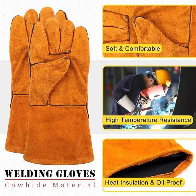 Hilitchi 4Pcs Welding Slag Removal Tool Set, 8inch Multi-Function Welding Pliers, Welding Chipping Hammer with Coil Spring Handle, Wire Brush Wire Scratch Brush for Cleaning Rust and Welding Gloves