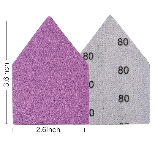 80 Grit Sandpaper 50PCS, 90mm x 65mm Triangle Sanding Sheets, Fits Milwaukee M12 Fuel Sander, Hook & Loop Detail Sander, White Fused Alumina Abrasive Sand Paper for Wood Finishing, Detail Sanding