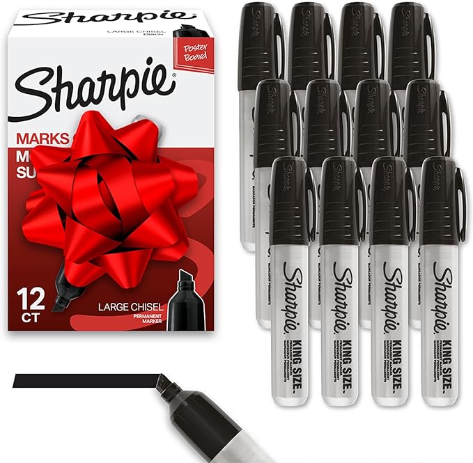 Sharpie King Size Permanent Markers Chisel Tip Markers for Work & Industrial Use 12 Count