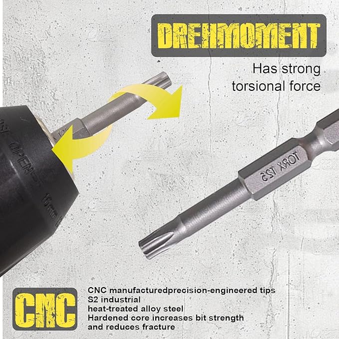 18pcs T25 Impact Driver Bits 50mm Impact Bit 1/4" Hex Shank S2 Drill Screwdriver Bit for Electronics Appliances and Automotive Repair