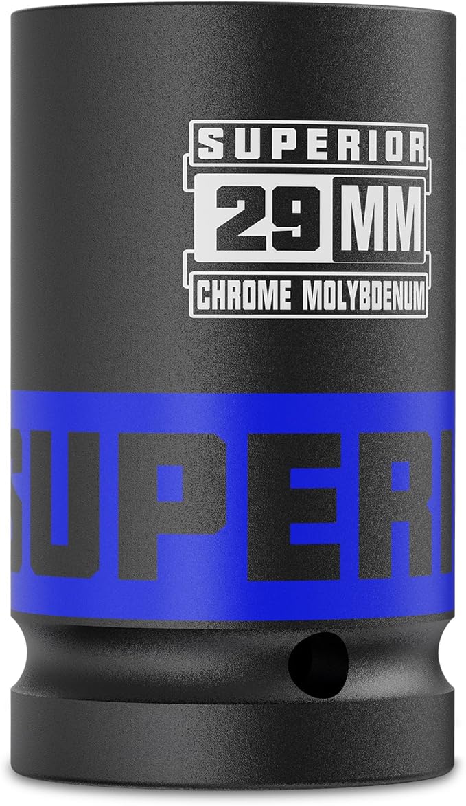3/4" Drive Impact Socket, 29 mm Deep Socket, Metric Axle Nut Socket, 6 Point, CR-MO, Automotive, Truck Maintenance, Heavy Equipment Repair