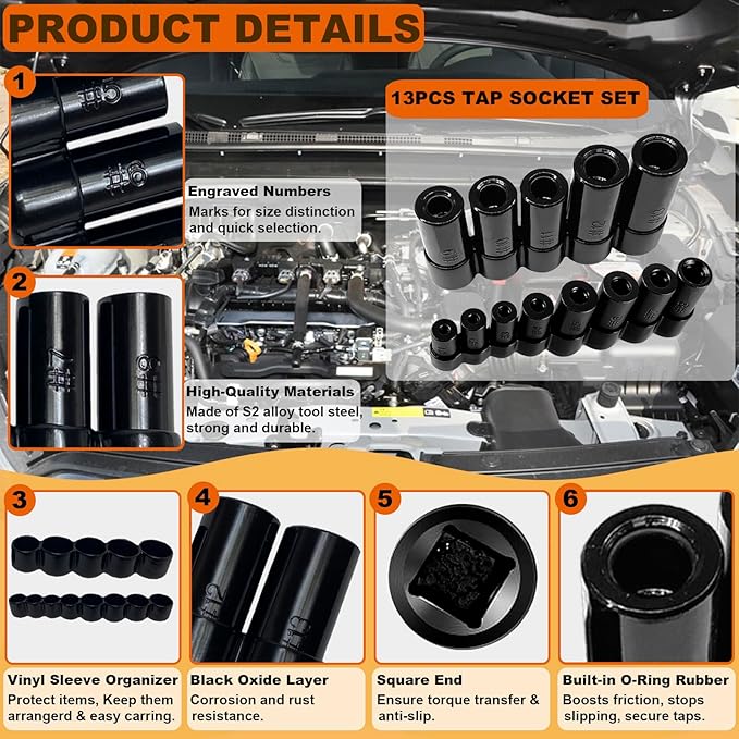 70500 Tap Socket Set + 71670 Tap Socket Set, 13Pcs Tap Socket Wrench Adapter Set Fits All Number & Fractional M.C.T.I. Standard Taps
