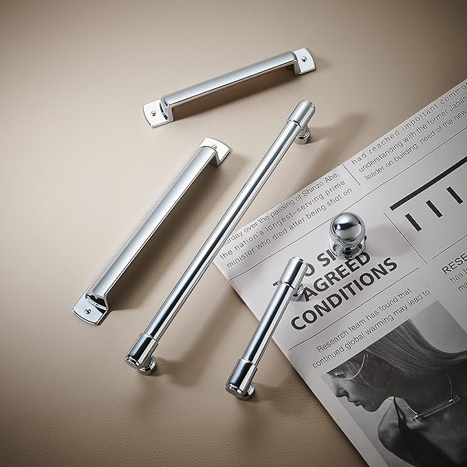 khtumeware Polished Chrome Cabinet Pulls - Center to Center 5" (Approx. 128MM) - Pack of 6 - Kitchen Handles for Cabinets Cupboard Handles Drawer Pulls.
