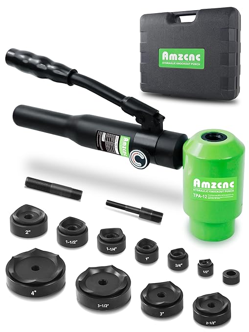 AMZCNC Hydraulic Knockout Hole Punch Driver Kit 1/2 to 4 inch Electrical Conduit Hole Cutter Set KO Tool Kit Metal Sheet Puncher (1/2??4??