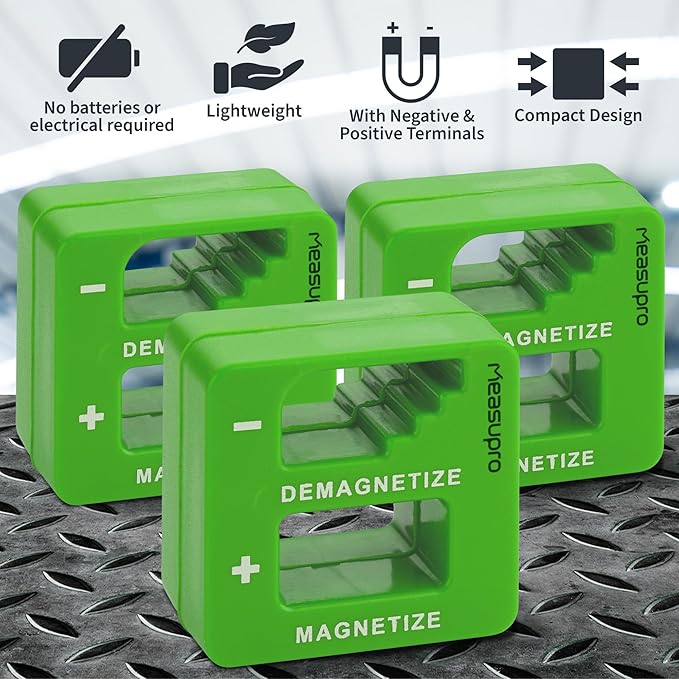 Demagnetizer and Magnetizer for Screwdrivers Tips, Bits, and Small Tools, Large or Big Screws, Drills, Drill Bits, Sockets, Nuts, Bolts, Nails and Precision Construction, Green - 3 Pack
