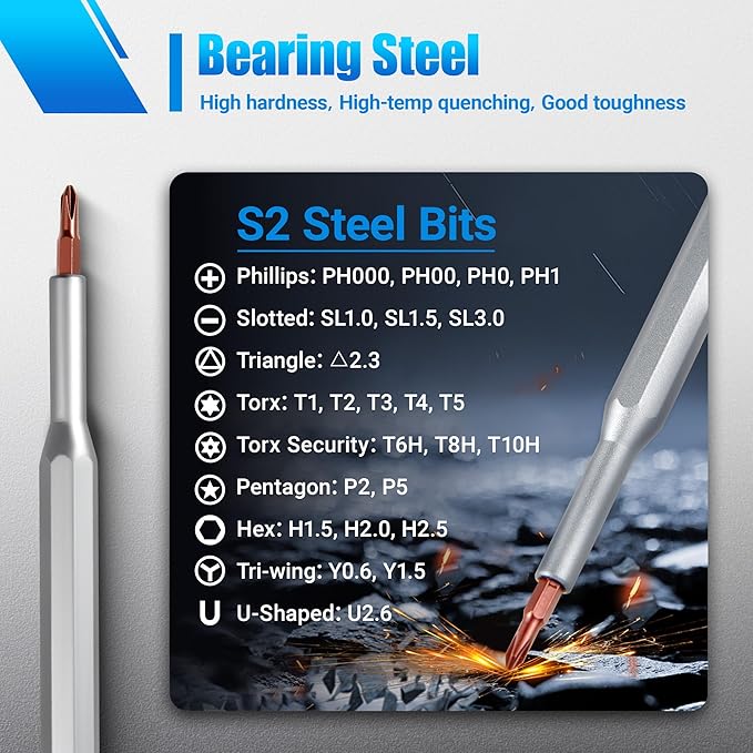 25-in-1 Precision Screwdriver Set, Professional Magnetic Repair Tool Kit with Torx & Pentalobe for iPhone, MacBook, PS5, Glasses, Watch, Electronics - Premium Bearing Steel Construction
