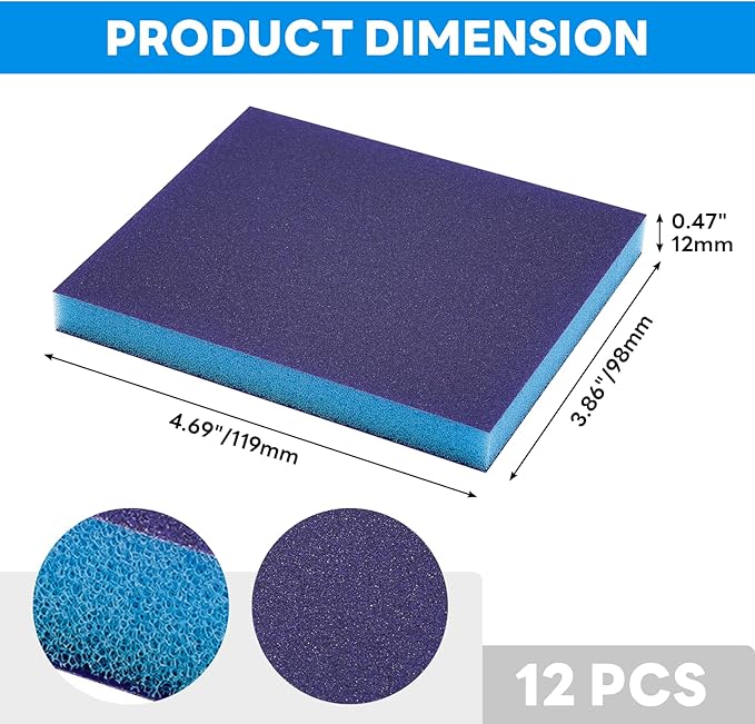 12 Pack 80 Grit Sanding Sponge, Wet Dry Sanding Block Sandpaper Sponge, Washable & Reusable Sanding Pads Soft Foam Sand Block for Metal Wood Drywall Furniture Polishing