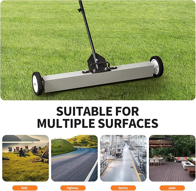 HARDK 36'' Heavy-Duty Rolling Magnetic Sweeper with Wheels, Telescoping Handle,Large Push-Type Magnet Pickup Sweeper with release,- 55Lbs for Workshop, Yard,Lawn, Garage, Floor, Nails,Screws