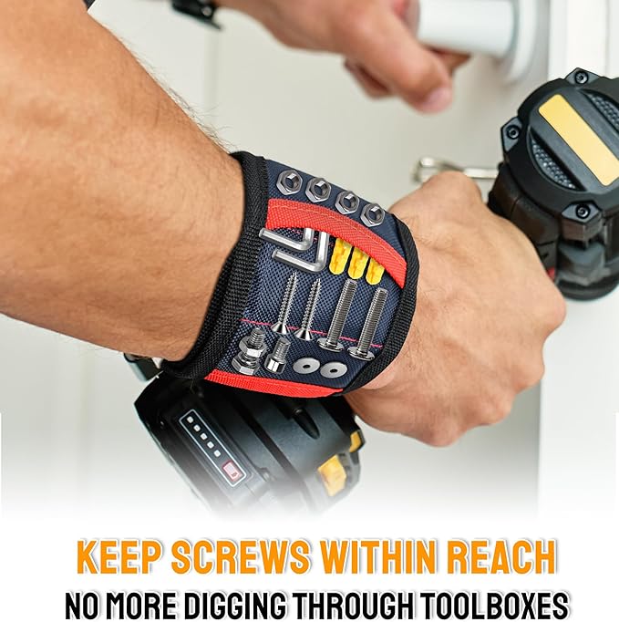 HiRui Magnetic Wristband for Tools ??Ultra-Strong 15 Neodymium Magnets Hold Screws, Nails & Bits, Dual Pockets ??Hands?멑ree for DIY, Home Repairs, Auto ??Gift?멢eady for Dad, Husband, Grandpa (Blue)