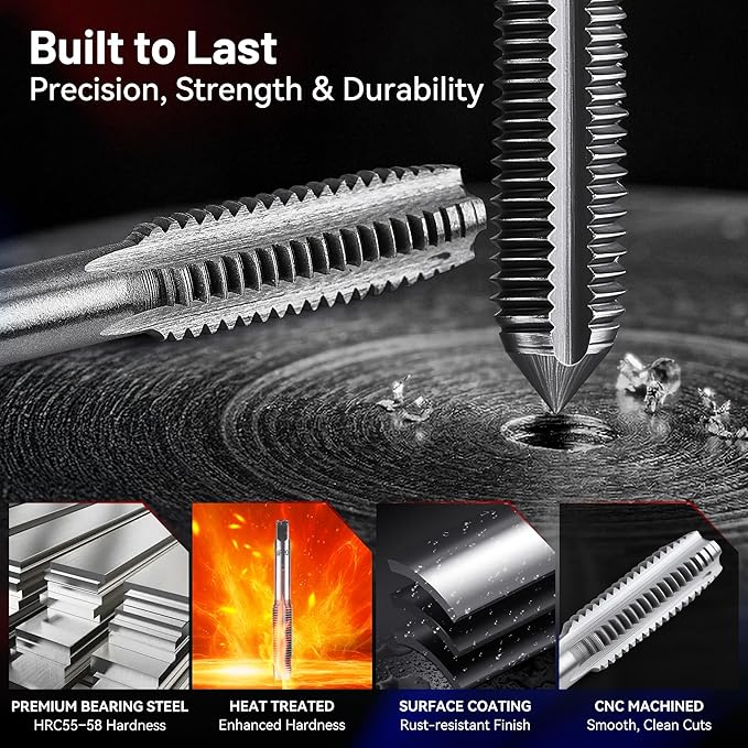 80pcs Tap and Die Set, Metric and Standard Threading Tool Kit for Cutting and Repairing Internal & External Threads, NC/NF/NPT Compatible