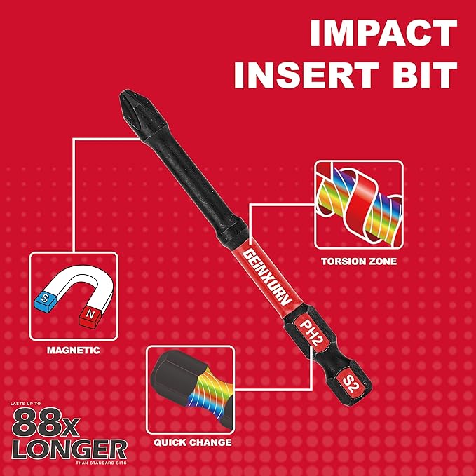 Impact Tough #2 Phillips 3 in. D2 Steel Long Extension Insert Driver Bits,15Pack 1/4 Inch Hex Shank Long Cross Magnetic PH2 Screwdriver Bits Set