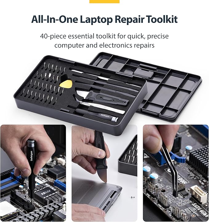 StarTech 40-Piece Computer Repair Toolkit for Laptop, PC, Electronics, 30-Bit Screwdriver Set, Magnetic Tray, Pry Tools