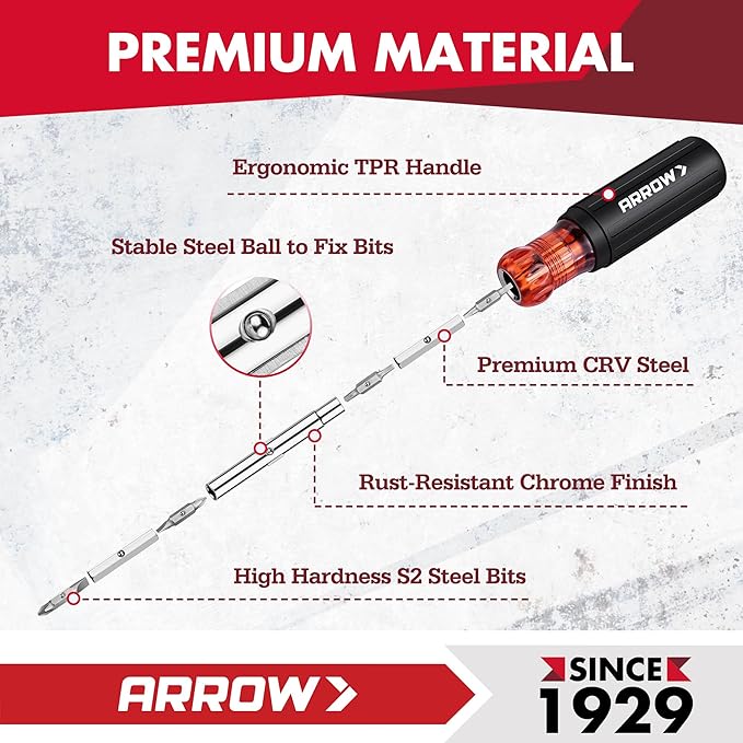 ARROW 2PCS Multi-Screwdriver Set, 11-in-1 Standard/5-in-1 Stubby Multi-bit Screw Driver & Nut Driver Set, Premium S2 Steel, Comfortable Grip, with Phillips, Slotted, Torx, Square Bits and Hex Sockets