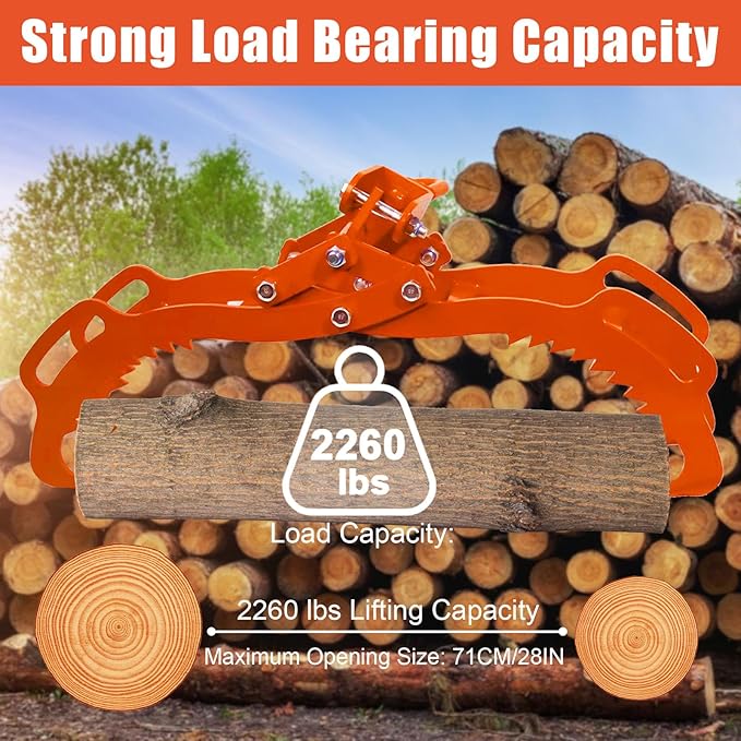 Eagle Claws 28" 4 Claw Log Lifting Tongs - Heavy Duty Log Grapple, 2260 lbs Capacity, Orange