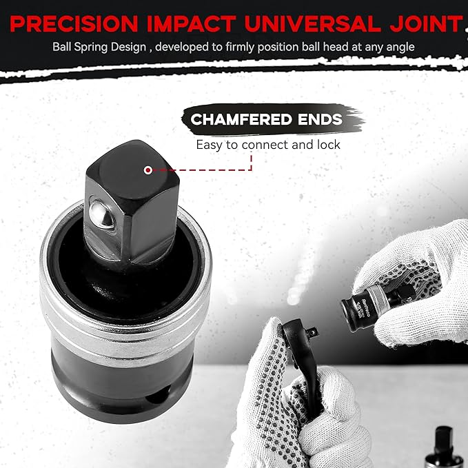 3 Pack Impact Wobble Socket Adapter Kit, 1/2" 3/8" 1/4" Chrome Molybdenum Alloy Steel Universal Joints with 360째 Rotation, Impact Gun Socket Set for Auto Repair & Construction