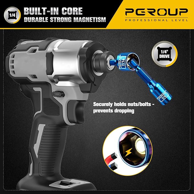 9 PCS Impact Magnetic Nut Driver Set, SAE (1/4??- 1/2?? Impact Driver Bit Set, 1/4 Inch Hex Shank Drill Socket Set, Nut Driver Set For Impact Drill