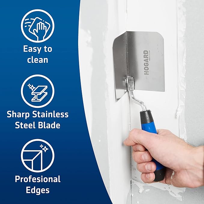 HOGARD 2 Pack Corner Tool Set | Stainless Steel Drywall Trowel with Internal and External Angle and Soft Grip Handle