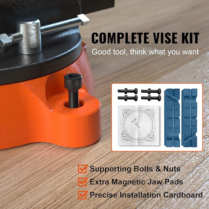 VEVOR Bench Vise, 6-inch Jaw Width 5.9-inch Jaw Opening, 360-Degree Swivel Locking Base Multipurpose Vise w/Anvil, Heavy Duty Ductile Iron Workbench Vise w/Bolts & Nuts, for Drilling, Pipe Cutting