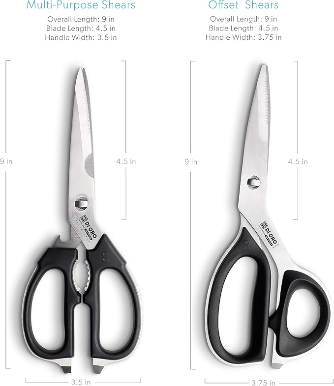 DI ORO Heavy Duty Kitchen Shears - All Purpose - Sharp Scissors for Food, Meat, & Herbs - Stainless Steel Kitchen Shears Heavy Duty & Dishwasher Safe - Bone Cutting Scissors