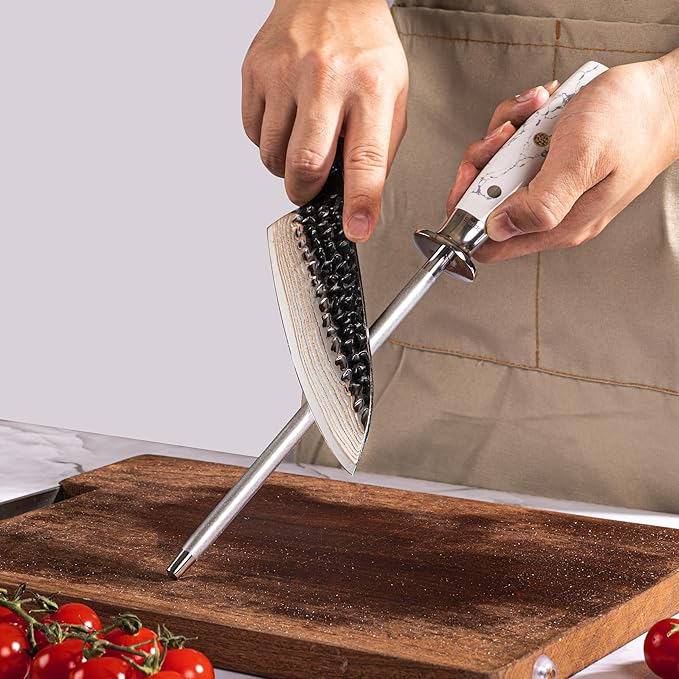 Takoizu 8-Inch Sharpening Rod ??Diamond-Coated, Long-Lasting Knife Sharpener, White Turquoise Handle