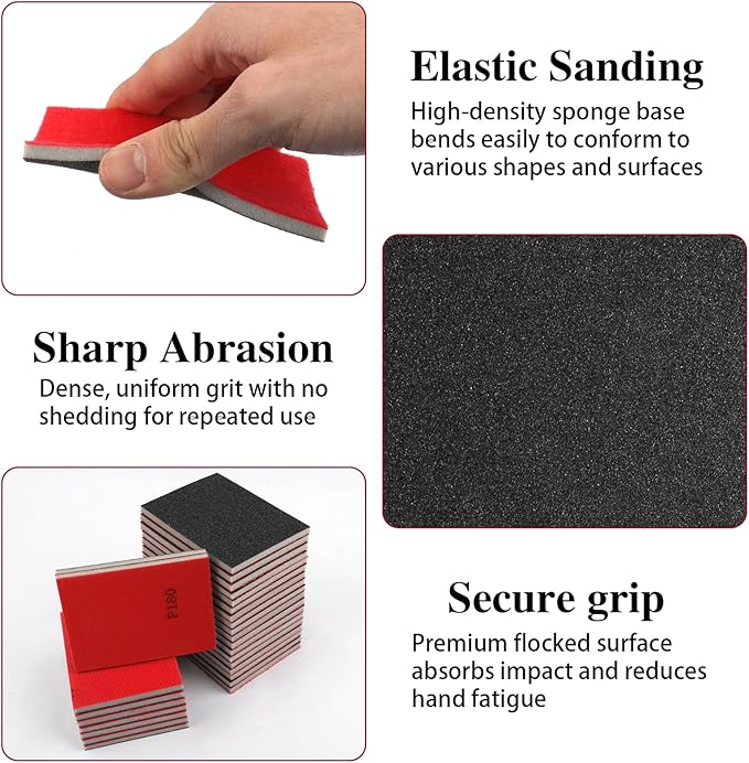 27 Pcs Sanding Sponge Pads 180 Grit, Wet Dry Washable Foam Sanding Block, Abrasive Sand Paper, Reusable Sanding Paper for Hand Sanders, Wood, Metal, Auto, Drywall, Furniture Polishing