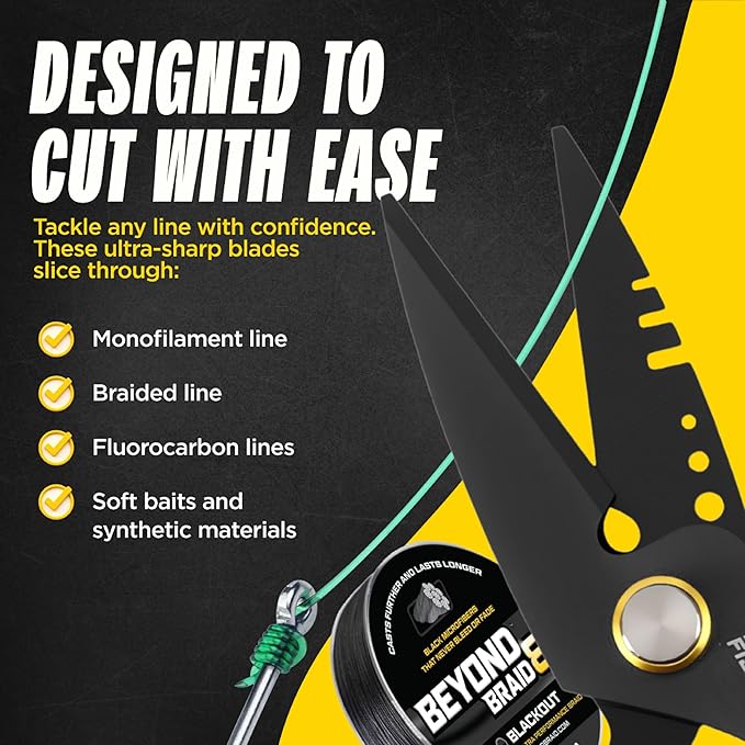 Beyond Fishing OmniPro Shears ??6.5??Multi-Function Fishing Scissors with Titanium-Coated Blades ??Cuts Braided Line, Monofilament, Fluorocarbon & Steel Wire ??Fishing Tool with Sheath