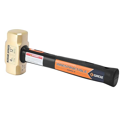 Groz 34702 12" Indestructible Brass Striking Hammer, 4 lb