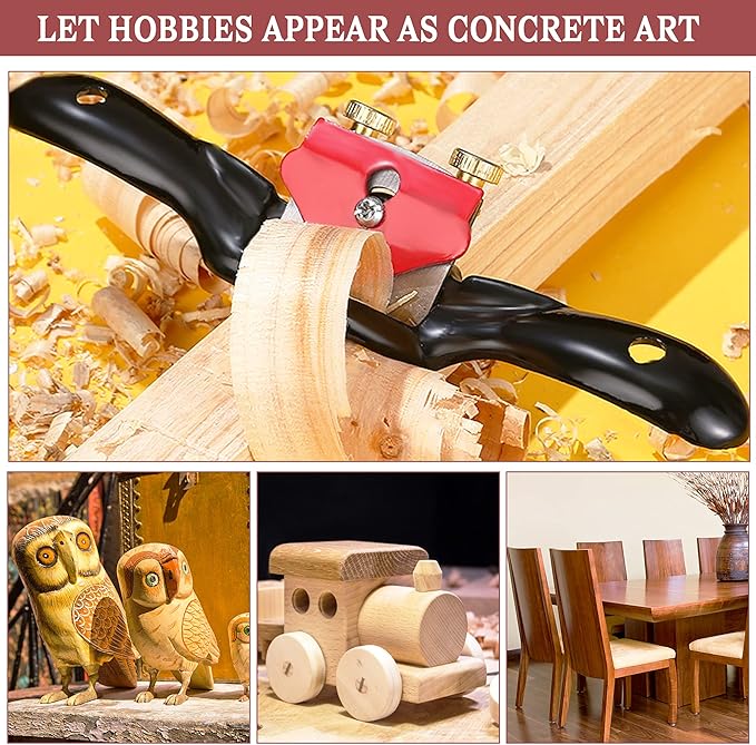 9” Adjustable SpokeShave, Hand Planer Woodworking with Flat Base, Replacement Blades and Ruler, Manual Wood Planer for Wood Working, Wood Craft