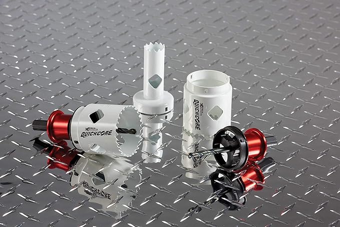Disston QuickCore 7 pc Set - 1 Each: 1", 1-1/4", 1-1/2", 1-3/4", 2", and 2-1/2" Hole saws, Arbor with a Pilot Drill bit, Hex Key