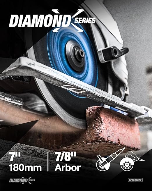 CRALY 7 Inch Super Thin Segmented Diamond Blade, 7/8 in Arbor, 7'' Diamond Stone Blade for Angle Grinder & Masonry Saw, Diamond Cutting Wheel for Cutting Concrete, Brick, Granite, Block