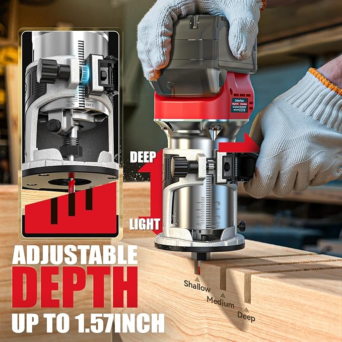 Cordless Compact Router Compatible with Milwaukee Battery, 6 Variable Speeds Router Tool for Woodworking, 800W Fixed Base Wood Router with Trim Router Bits, Bare Tool