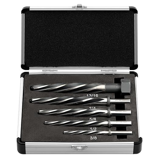 Rocaris 5 Pcs M2 HSS Taper Chucking Reamer Drill Bit, 3/8", 1/2", 5/8", 3/4", 13/16" Taper Reamer Bit Set for Steel, Alloy, Aluminum, Wood, Plastic